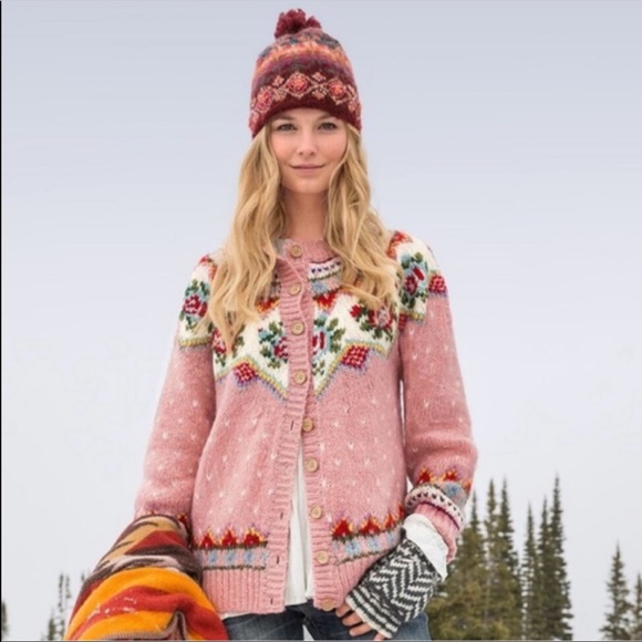 Sundance Sweaters - Sundance Fair Isle Rose Floral Knit Wool Cardigan